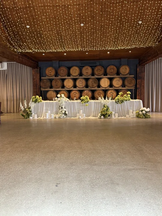 Chantico Events Melbourne wedding styling Styled bridal table in a barrel-lined venue by Chantico Events, Melbourne